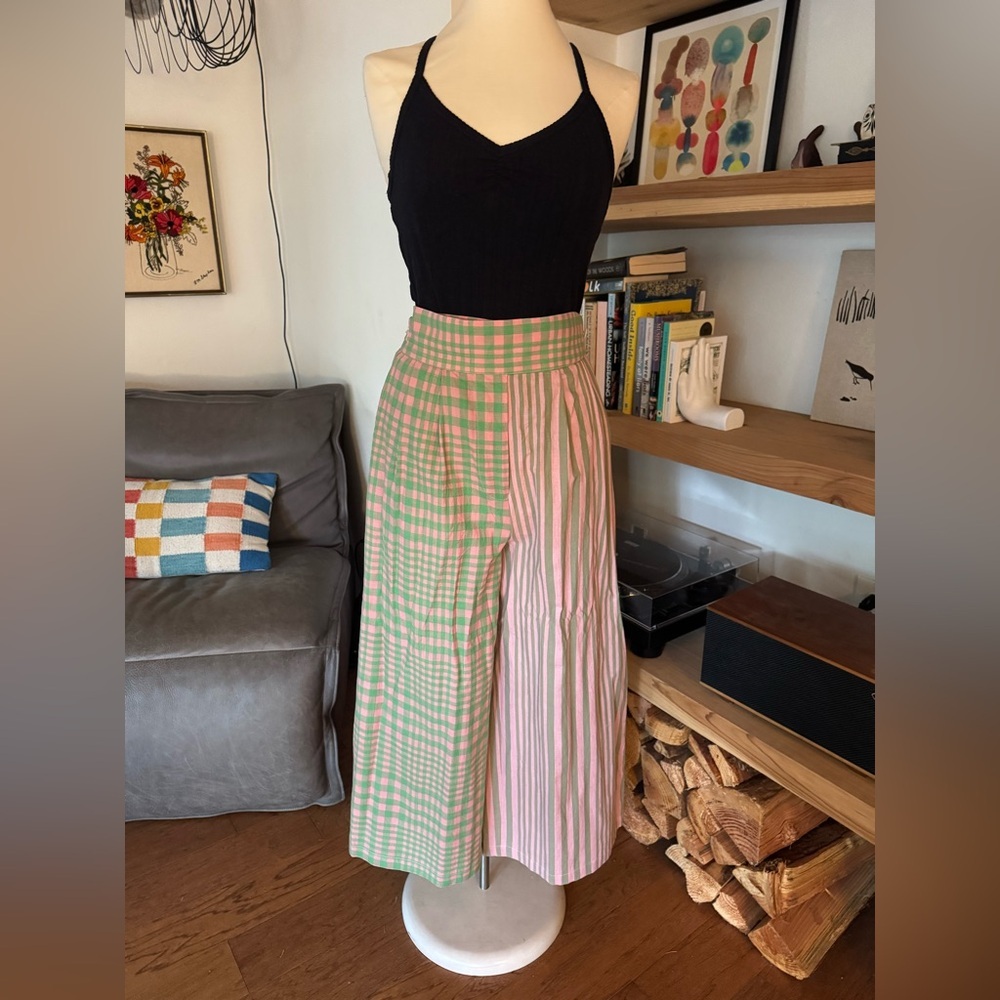 NWT Rujuta Sheth Taylor Pant Hudson Stripe Half Plaid sold out online wide leg